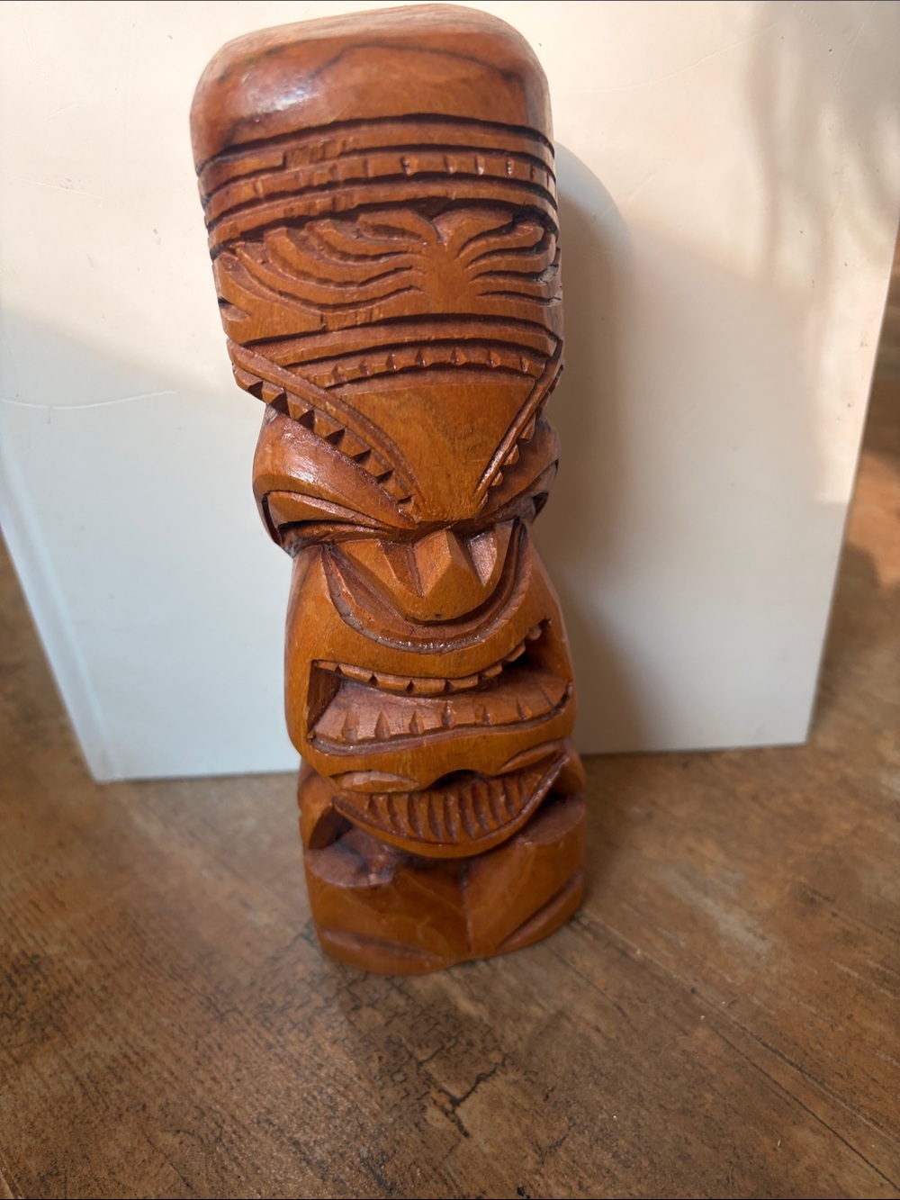 Vintage Hand-Carved Brown Wooden Tiki Statue - Home Accents Decor Hawaian